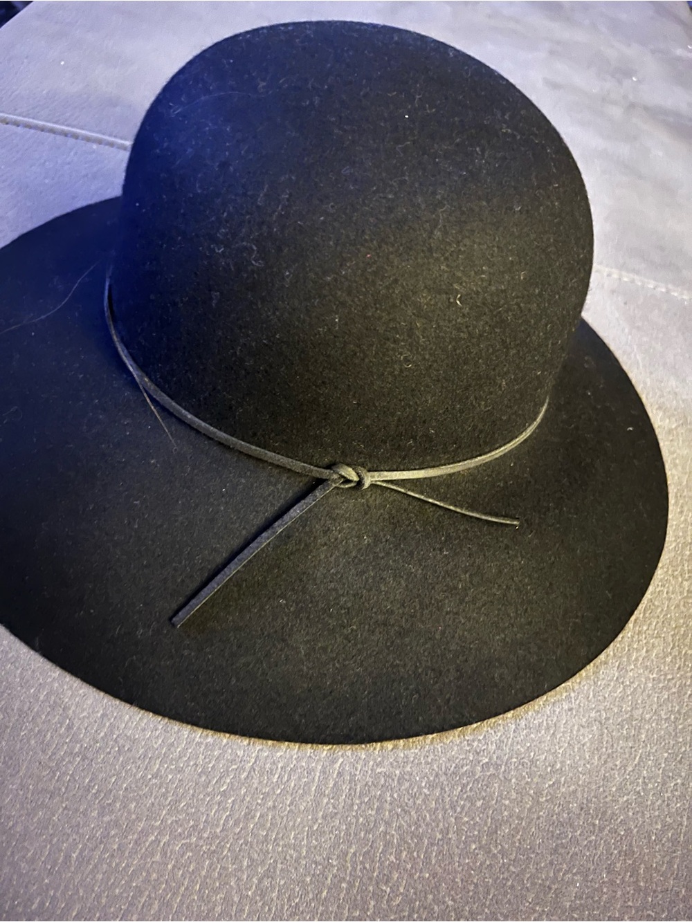 Phenix Black Wide-Brim Felt Hat with Leather Tie